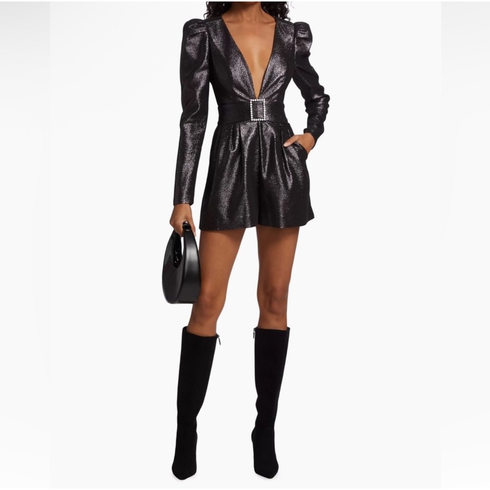 NWT Ramy Brook Brooke Metallic BeltedRomper Size 6 $595